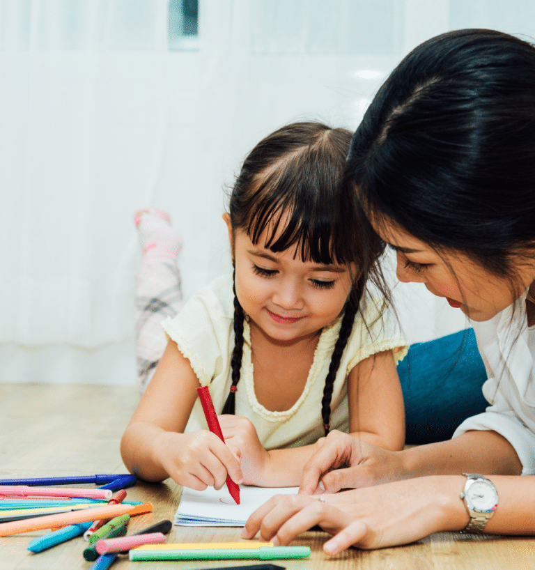 mom with child learning